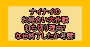 ナイナイのお見合い大作戦の打ち切り理由?なぜ終了したか考察!