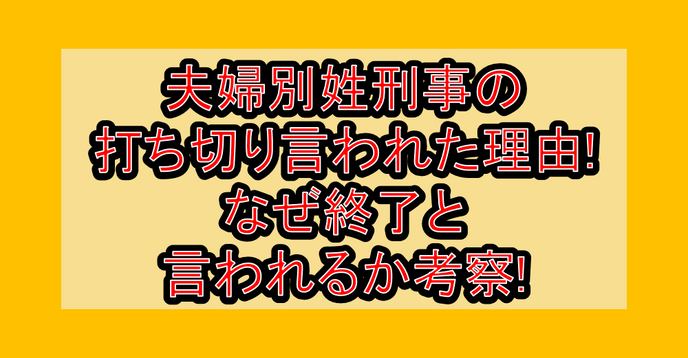 夫婦別姓刑事の打ち切り言われた理由!なぜ終了と言われるか考察!