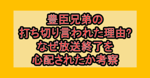 豊臣兄弟の打ち切り言われた理由?なぜ放送終了を心配されたか考察