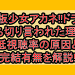 鉄板少女アカネ!!ドラマ打ち切り言われた理由?低視聴率の原因と完結有無を解説!